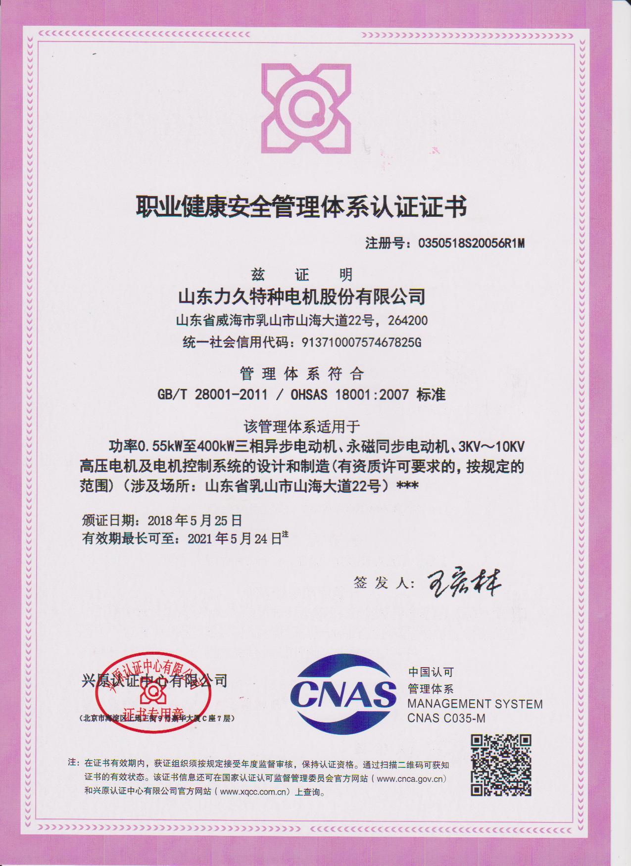 职业健康安全管理体系认证