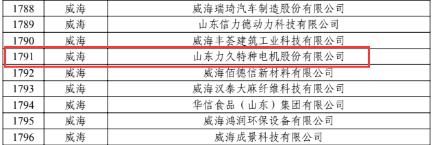 2022山东省“专精特新”中小企业-力久电机